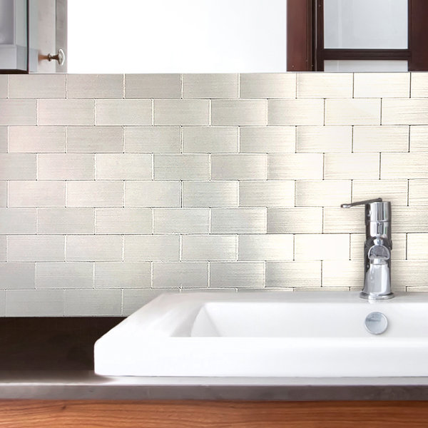 12" x 12" PVC Peel & Stick Mosaic Tile in Brushed Silver Nickel